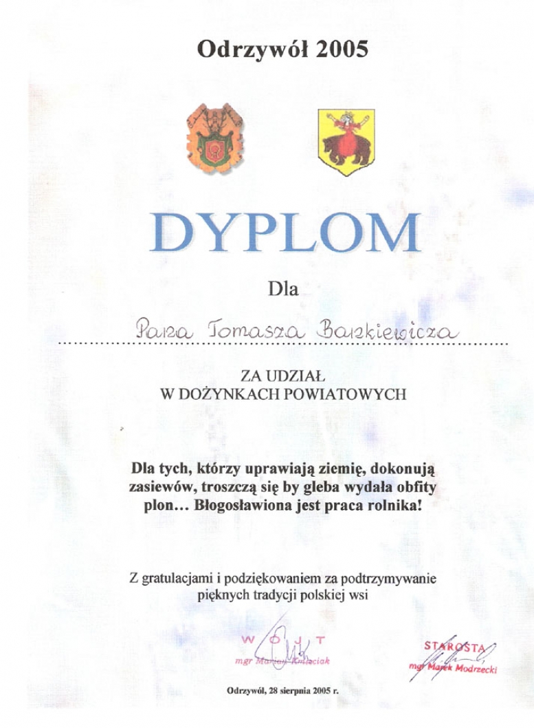 Dyplomy i podziękowania